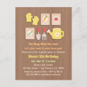 Invitation Fête d'anniversaire pour enfants : graines et outi