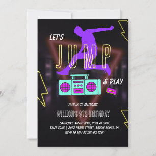 Invitation Fête d'anniversaire pour enfants Neon Let's Jump K
