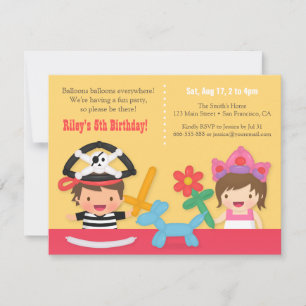 Invitation Fête d'anniversaire pour enfants Pirate et Princes