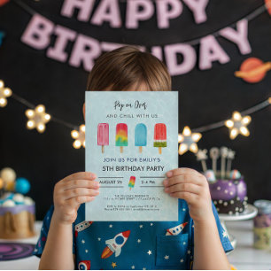 Invitation Fête d'anniversaire pour enfants Popsicles d'été
