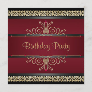 Invitation Fête d'anniversaire pour femme Or Noir Rouge Rubis