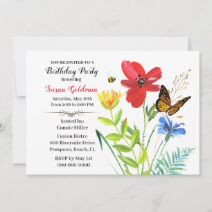 Invitation Fête d'anniversaire pour femmes conception de fleu
