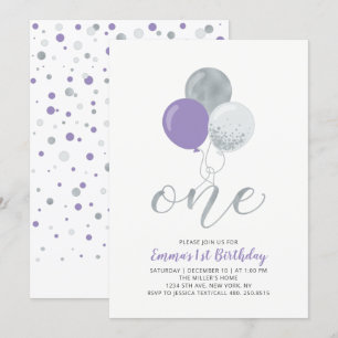 Invitation Fête d'anniversaire pour fille de 1 an avec ballon