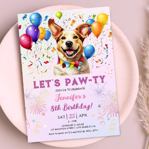 Invitation Fête d'anniversaire pour fille de 8 ans Puppy Lets