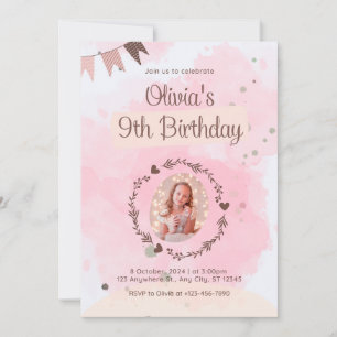 Invitation Fête d'anniversaire pour fille de neuf ans