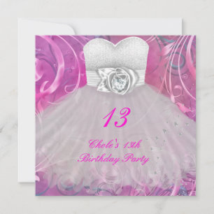 Invitation Fête d'anniversaire pour filles 13 ans adolescente