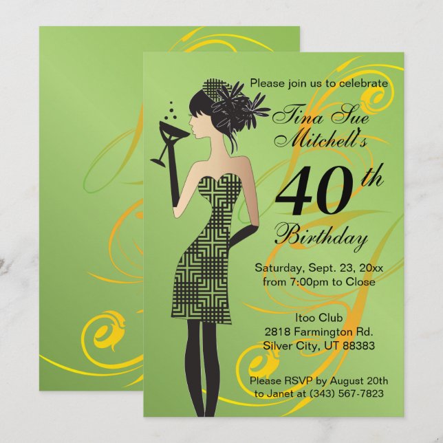 Invitation Fête d'anniversaire pour filles | Âge à faire soi- (Devant / Derrière)