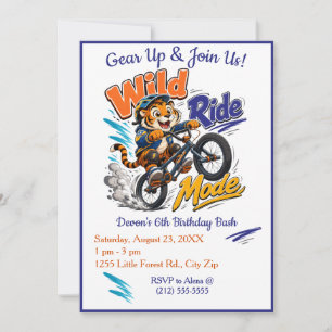 Invitation Fête d'anniversaire pour garçons avec un vélo BMX