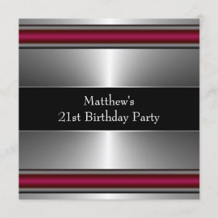 Invitation Fête d'anniversaire pour hommes Noir Rouge Argent