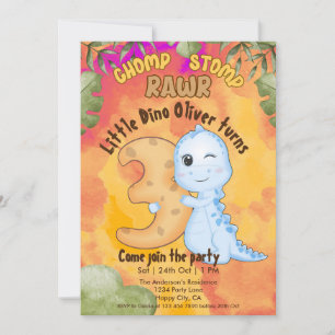 Invitation Fête d'anniversaire pour les 3 ans de Dinosaur Sto