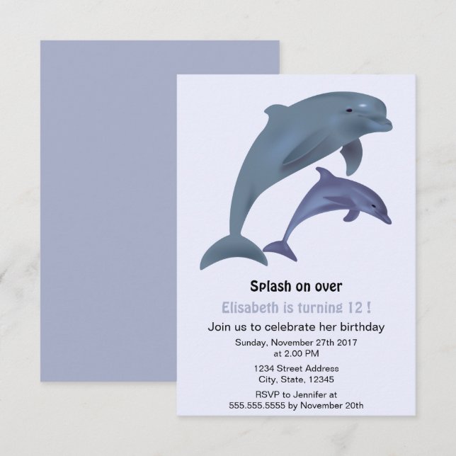 Invitation Fête d'anniversaire pour les dauphins en ruines (Devant / Derrière)