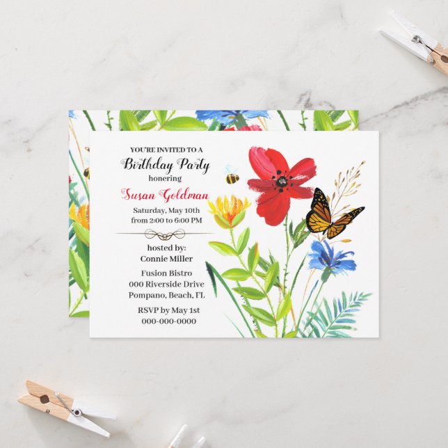 Invitation Fête d'anniversaire pour les femmes Flower Design (Devant/Arrière en situation)
