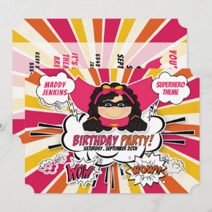 Invitation Fête d'anniversaire pour les filles Super Kids Pin