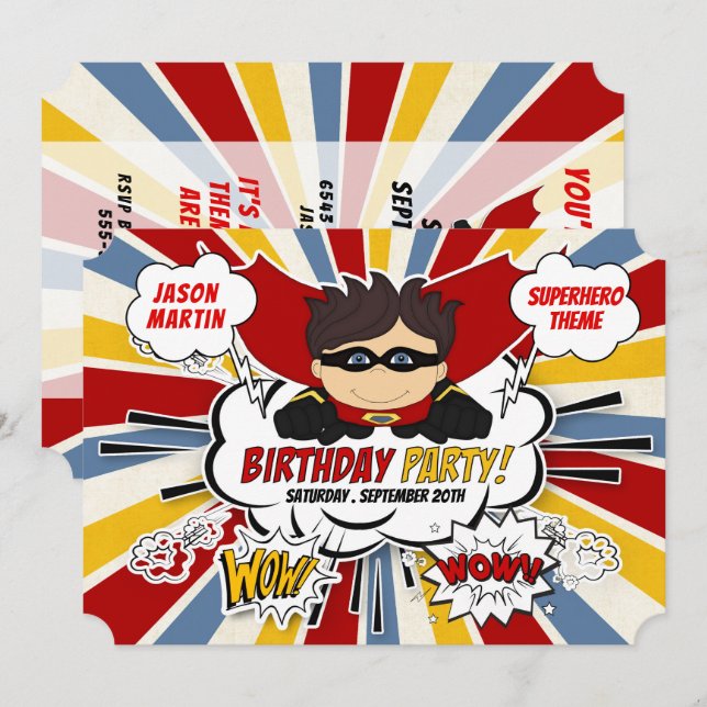 Invitation Fête d'anniversaire pour les garçons Super Kids Re (Devant / Derrière)