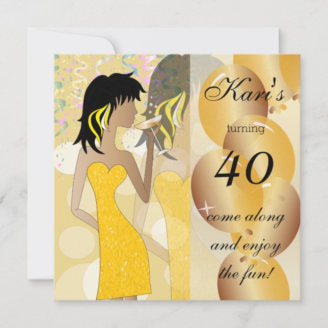 Invitation Fête d'anniversaire pour ses 40 ans dans un jaune  (Devant)