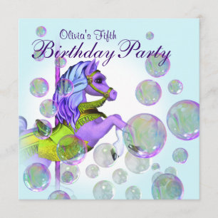 Invitation Fête d'anniversaire pourpre de filles de poney de