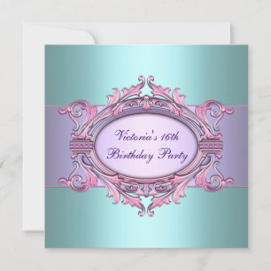 Invitation Fête d'anniversaire pourpre turquoise de sweet