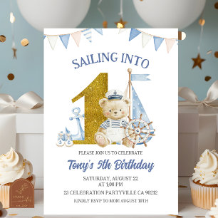 Invitation Fête d'anniversaire poussiéreux bleu navigant dans