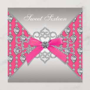 Invitation Fête d'anniversaire Pretty Diamond rose chaud