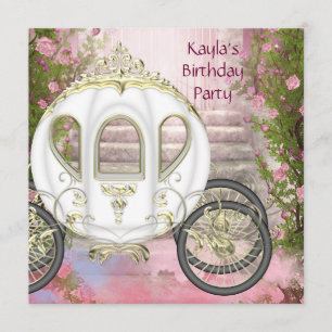 Invitation Fête d'anniversaire Princesse Roses Roses Carrosse