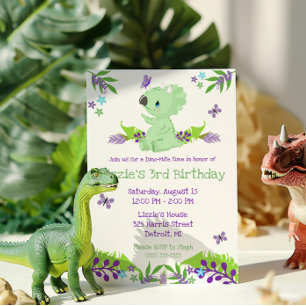 Invitation Fête d'anniversaire Purple et Blue Dino-Mite Time