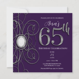 Invitation Fête d'anniversaire Purple & Silver Diamond 65 65 