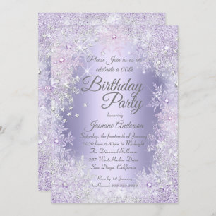 Invitation Fête d'anniversaire Purple Silver Winter Wonderlan