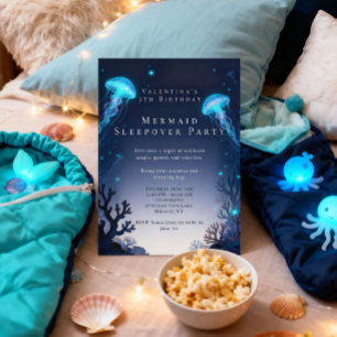 Invitation Fête d'anniversaire pyjama Mermaid Sleepover