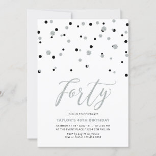 Invitation Fête d'anniversaire Quarante ans Black & Silver Co
