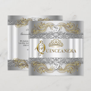 Invitation Fête d'anniversaire Quinceanera Blanc Or Argenté
