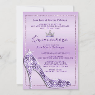 Invitation Fête d'anniversaire Quinceañera escarpin lilas pou