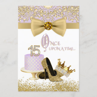 Invitation Fête d'anniversaire Quinceanera lavande et or