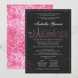 Invitation Fête d'anniversaire Quinceañera Rose Or Las Vegas