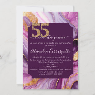 Invitation Fête d'anniversaire raffinée Agate espagnole 55 an