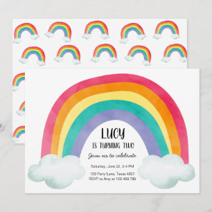 Invitation Fête d'anniversaire Rainbow Nuds Watercolor Girl