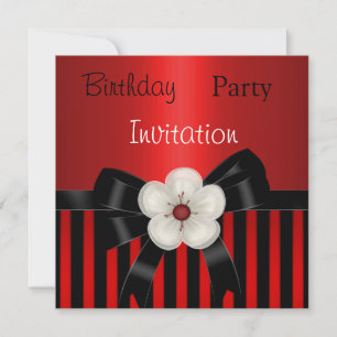 Invitation Fête d'anniversaire Rayure Rouge Noir F