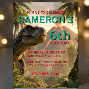 Invitation Fête d'anniversaire réaliste de dinosaure T-Rex