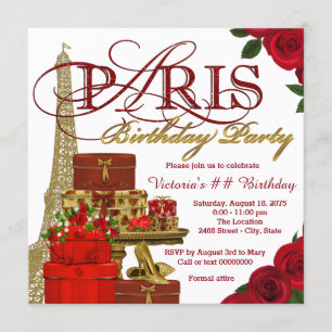 Invitation Fête d'anniversaire Red and Gold Paris