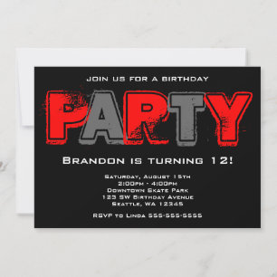 Invitation Fête d'anniversaire Red and Grey Grunge