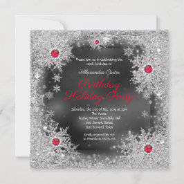 Invitation Fête d'anniversaire Red grey silver snowflake