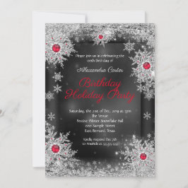 Invitation Fête d'anniversaire Red grey silver snowflake