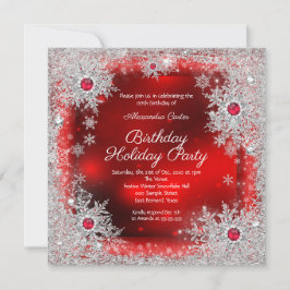 Invitation Fête d'anniversaire Red silver snowflacon