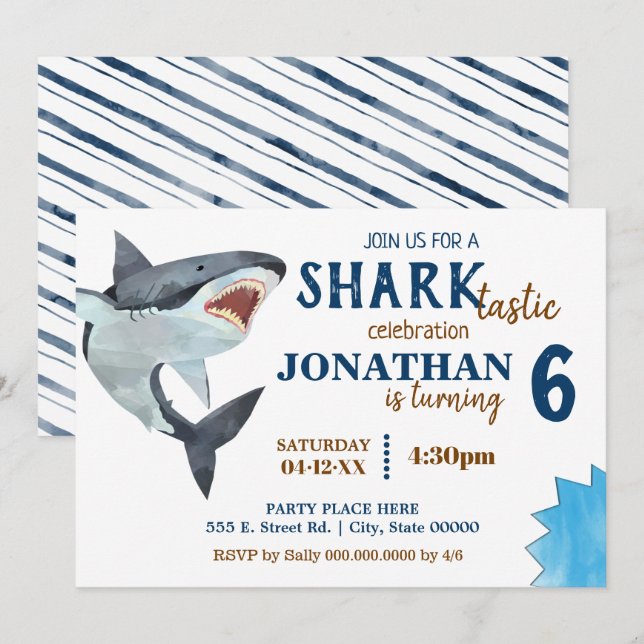 Invitation fête d'anniversaire requin bash (Devant / Derrière)