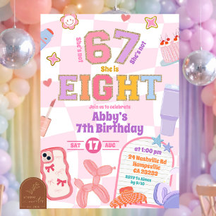 Invitation Fête d'anniversaire rétro 67 pour fille de 8 ans a