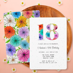 Invitation Fête d'anniversaire rétro bege floral rustique 18 