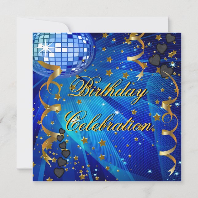 Invitation Fête d'anniversaire Retro Blue Disco Ball (Devant)