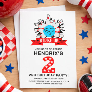 Invitation Fête d'anniversaire Rétro Bowling Enfants 2 ans