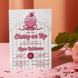 Invitation Fête d'anniversaire Rétro Coquette Cherry on Top G