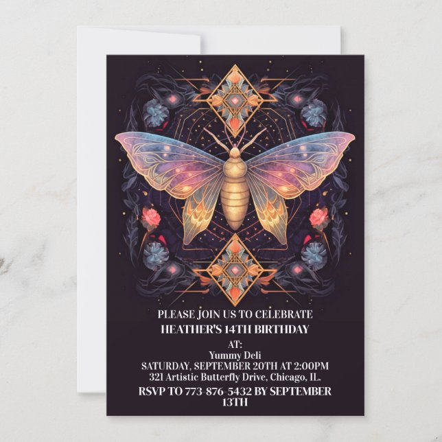Invitation Fête d'anniversaire Retro Creative Butterfly Art (Devant)