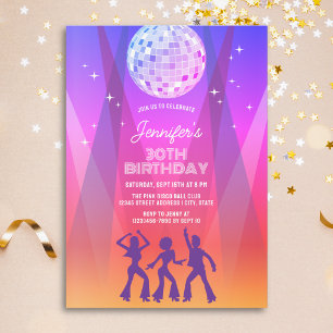 Invitation Fête d'anniversaire rétro groovy 70s 80s Disco 30